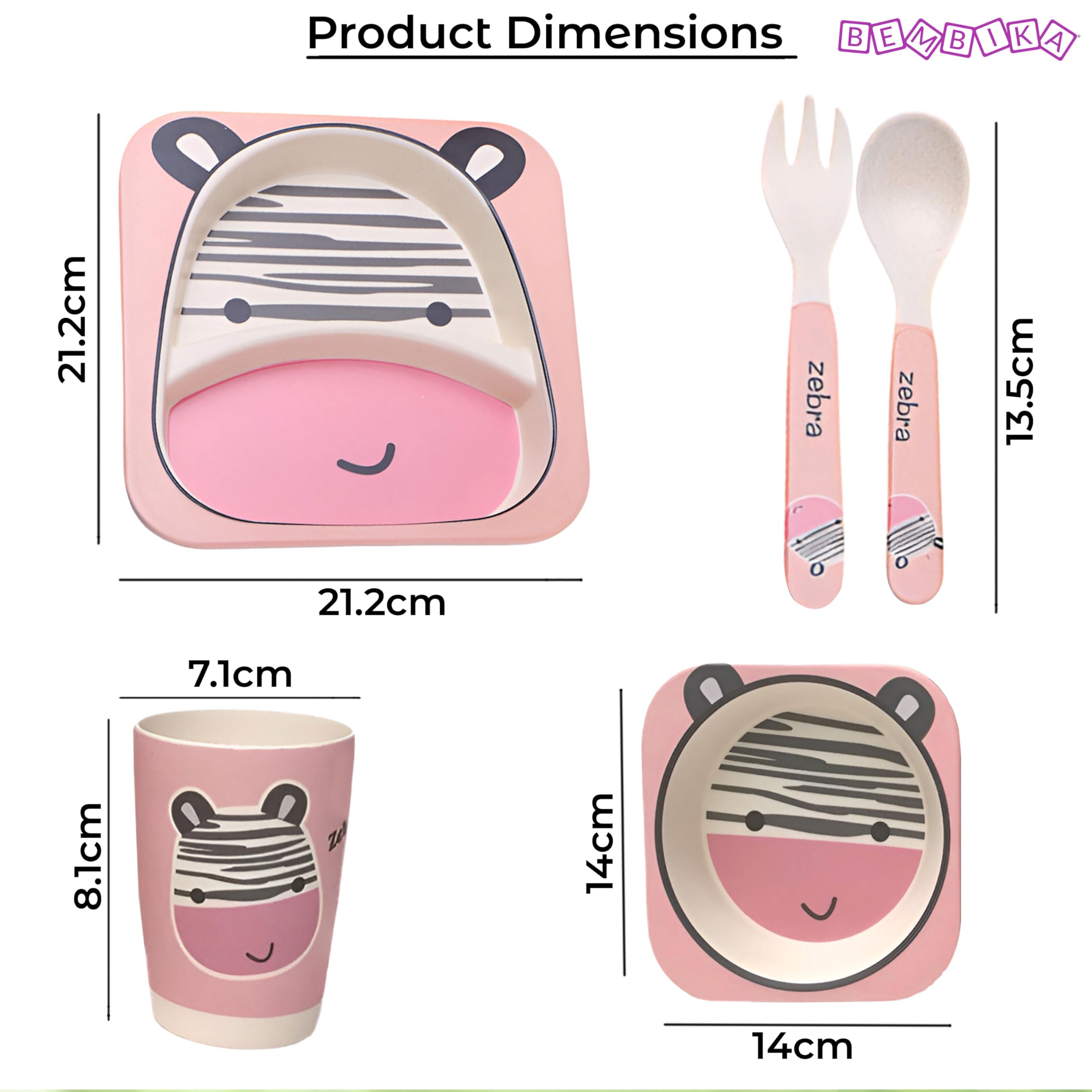 Bembika Baby Self Feeding Essential Baby Dinnerware Bamboo Fibre Dinner Set for Kids for Kids and Toddlers - Pack of 5 (Pink) 1