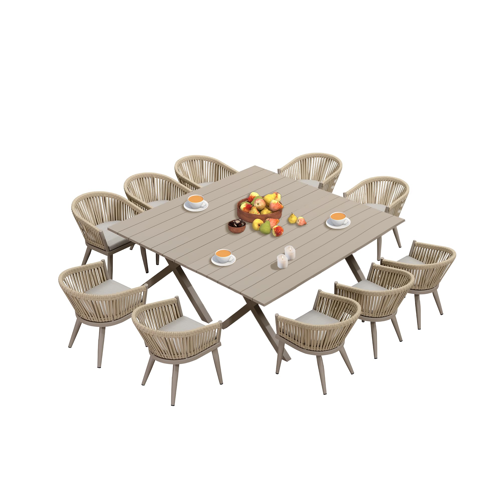 PURPLE LEAF 12 Pieces Patio Dining Set with PE Rattan Chairs, Champagne