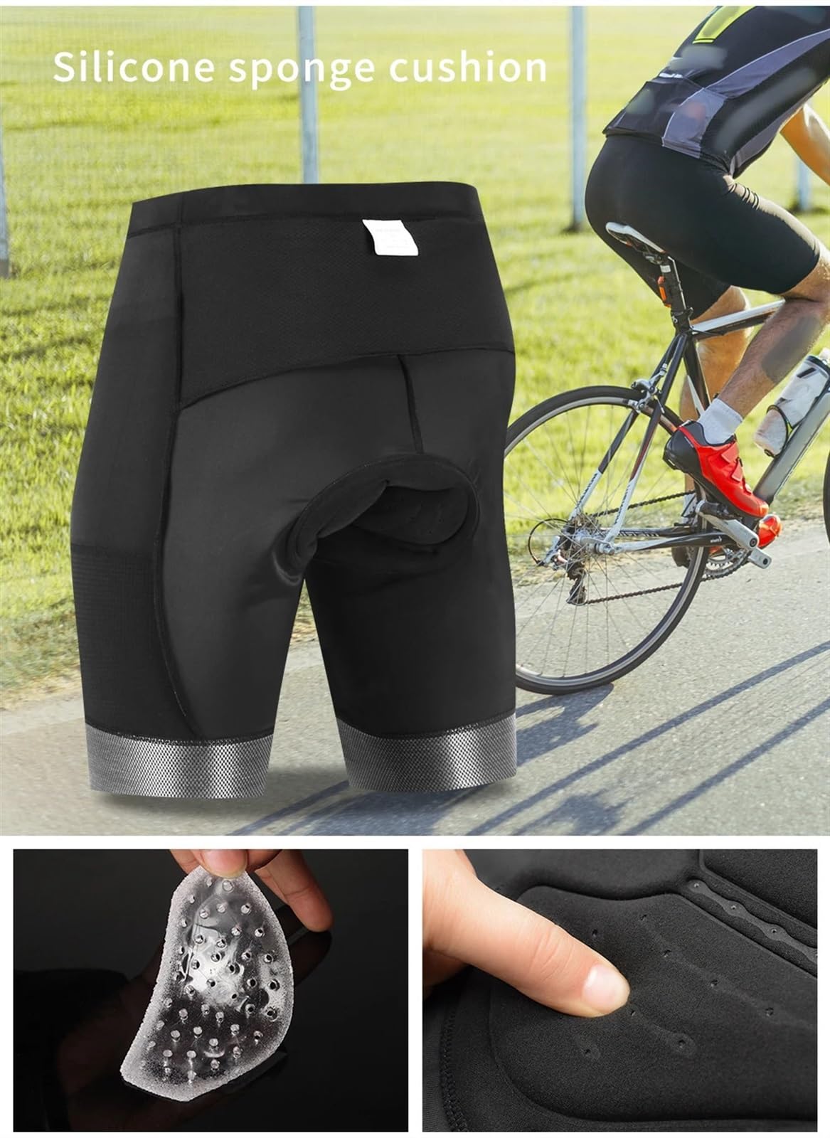 Cuissard Velo Homme Short de Cyclisme for Hommes, Short de vélo de Route avec Rembourrage en Gel 3D, Poche réfléchissante à Fermeture éclair au Dos(L)