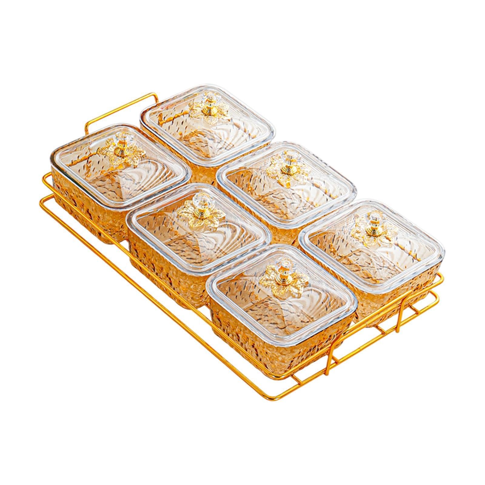 Pixzcsa Gold Divided Serving Container Candy Dish Attractive Compartment Tray Easy To Serving Candies And Snacks Dried Fruits Candy Nut Container Appetizer Tray, 6 Grid