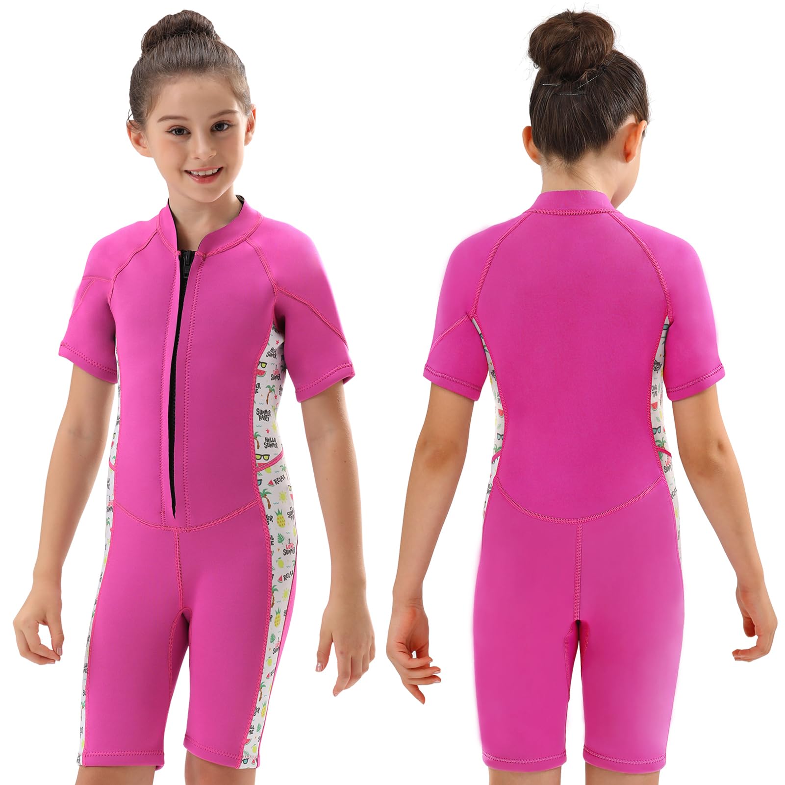 DEHAI Traje de neopreno para niños y niñas, 3 mm, traje de neopreno completo, cremallera frontal, traje térmico corto para agua fría, para natación, buceo, surf