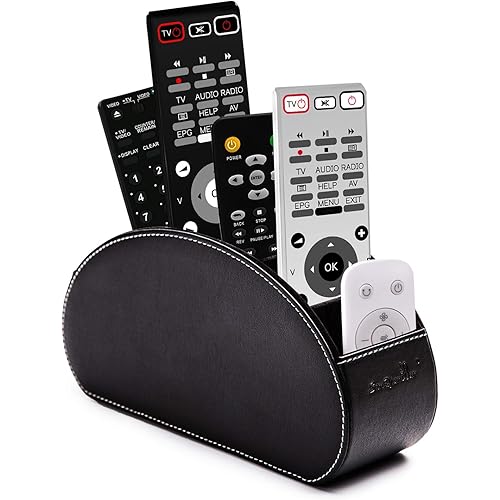SANQIANWAN Remote Control Holders Organizer Box with 5 Compartment PU Leather Multi-functional Office Desk Storage Caddy Store Tv Remote for Media Player,Brush,Pencil,Glassees&Office Supplies Black