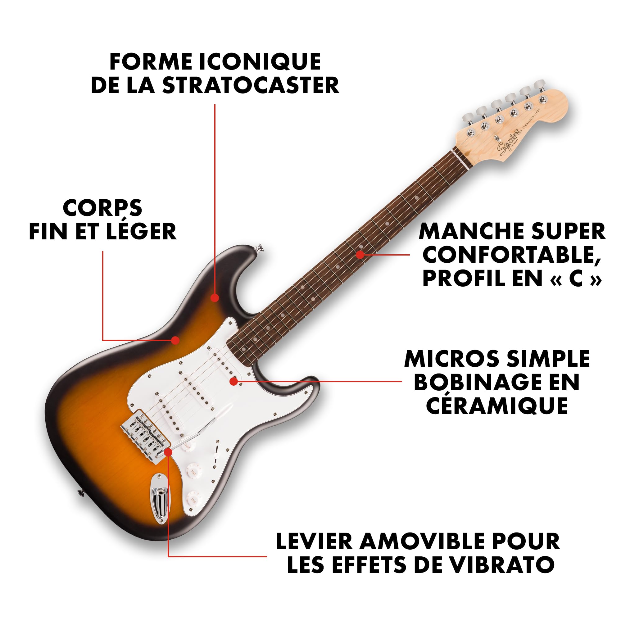 Fender Squier Debut Series Stratocaster Guitare Electrique, Guitare pour Débutants, avec 2 ans de Garantie, 2 Couleurs Tonalités Marron