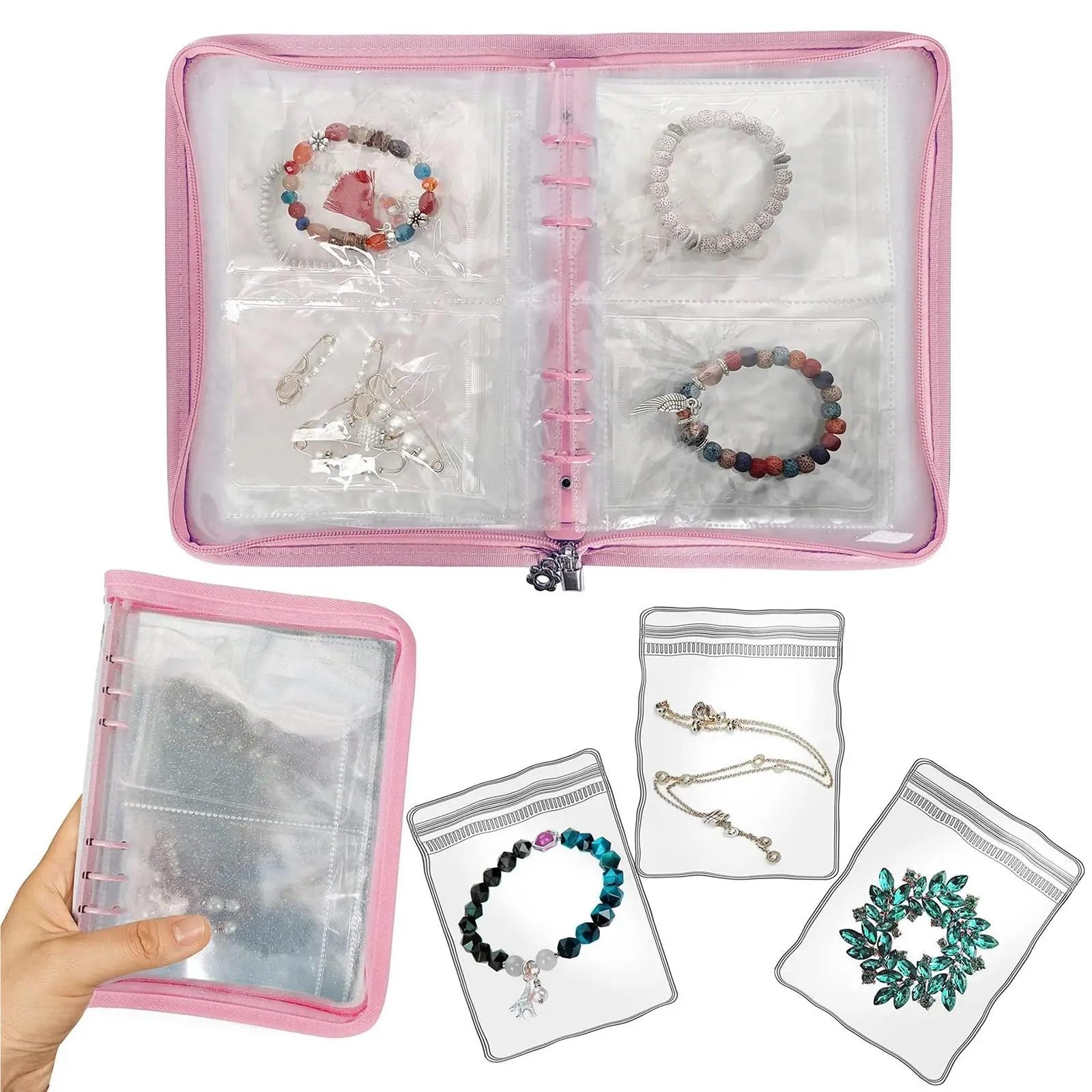 EDvkrgqx Transparent Jewelry Storage Book, PVC Jewelry Storage Book Multicolor For Earrings Rings Necklace Brooches(Pink)