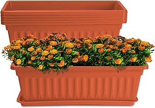 HOXHA 6 Pack Window Box Planter, 17 inches Plastic Vegetable Flower Plan...