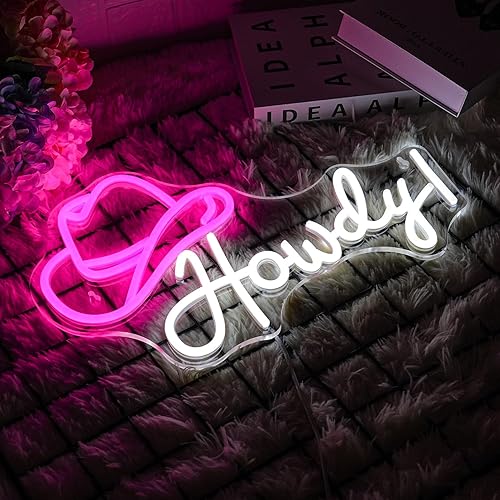 Miniatura 5 de Letrero de neón con sombrero de vaquero, letrero de neón de Howdy Cowboy, luces de neón LED regulables, letreros de neón regulables con alimentación