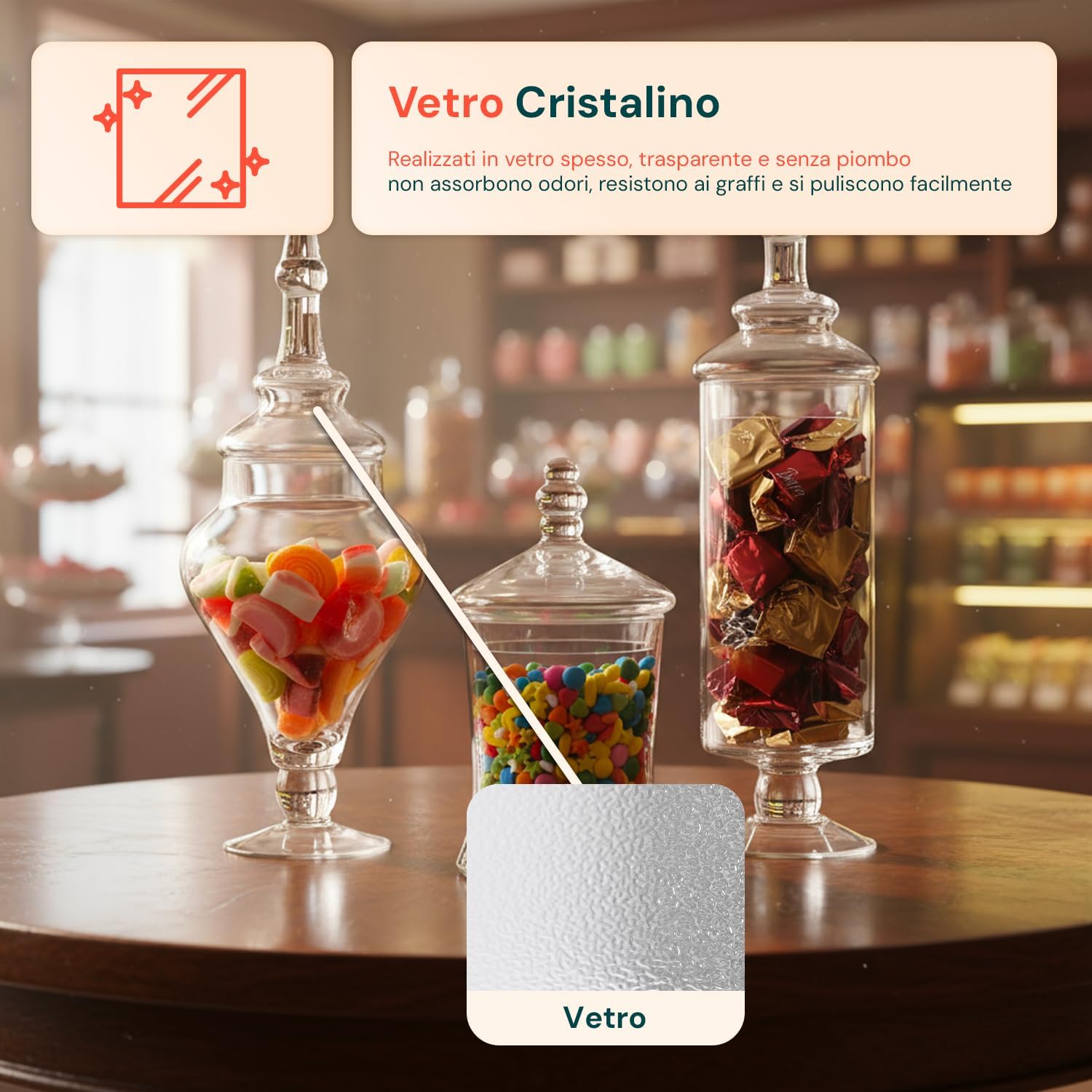 Wintem – Set 3 Contenitori Vetro con Coperchio Ermetico Trasparente per Alimenti, Ideali per Cucina, Dispensa e Buffet, Capacità Variabile Facili da Usare e dal Design Elegante