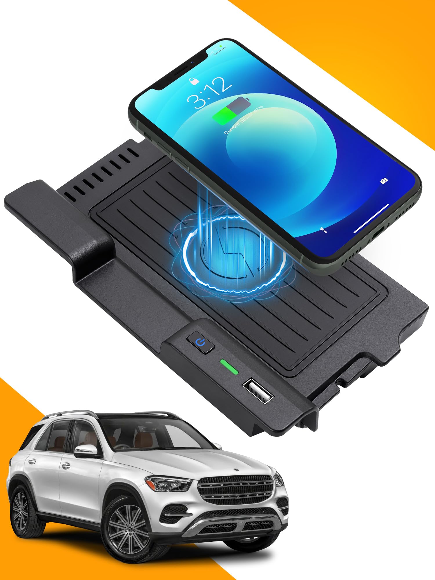 CarQiWireless Wireless Charger for Mercedes Benz Accessories, Wireless Charging Pad for Mercedes Benz GLE 2020-2022/GLS 2020-2024 Accessories,Car Accessories for GLC 300 Mercedes Benz Accessories