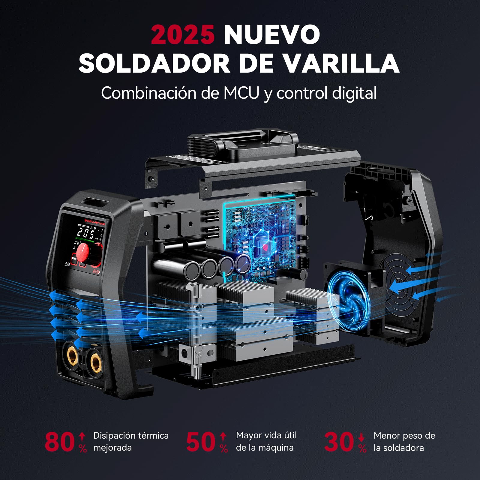ARCCAPTAIN iControl ARC205 Pro Soldadora Inverter, [Control por APP] Máquina de Soldar ARC/Lift TIG 205A, Pantalla LED grande, Inversor IGBT, 230V Grupo de Soldar MMA con Hot Start, Arc Force
