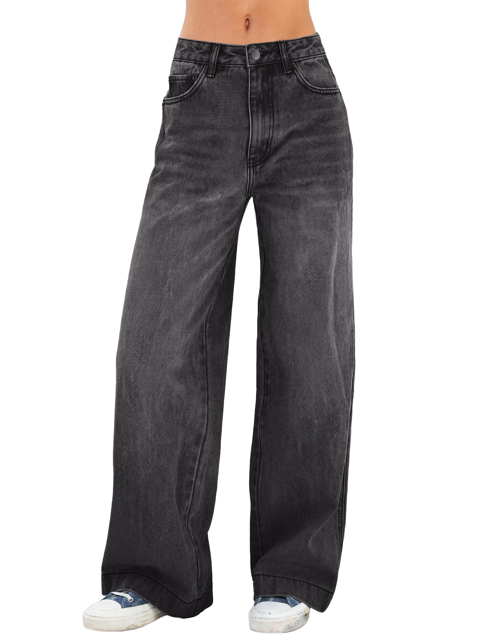 EMMIOL Women's 2026 Wide Leg Jeans Distress High Waist Stretchy Baggy Denim Pants Trousers Clothing