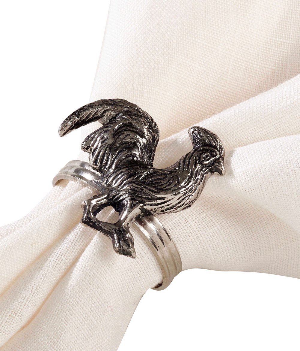 Fennco Styles Classic Brass Design Napkin Ring - Set of 4 (Rooster)