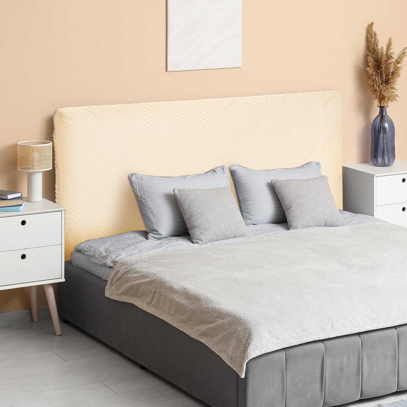 sourcing map Bed Headboard Slipcover, 150cm Jacquard Fabric Stretch Protector Covers, Dustproof Cover for Queen Size Headboard Bedroom Decor, Beige