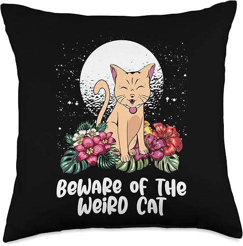 Witty Cat Lover Introvert Fur Parents Beware of The Weird Funny Mom Humor Cat Dad Friends Throw Pillow 18x18 Multicolor