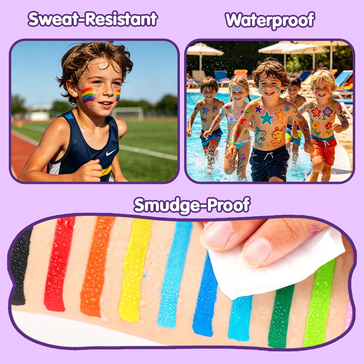 Bowitzki Set di 12 colori per il viso, impermeabili e a prova di sbavature, crema a prova di sudore, per Halloween, carnevale, feste cosplay