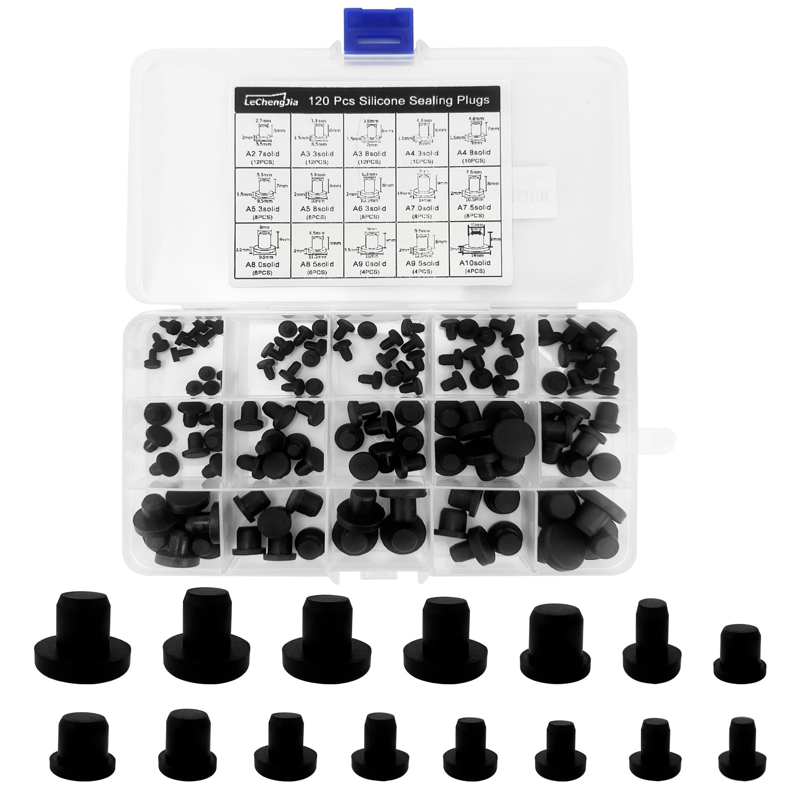 120 Pcs Black High Temp T Type Hole Plug, 15 Sizes Black Soft Flexible Stopper, Silicone Rubber Hole Plug