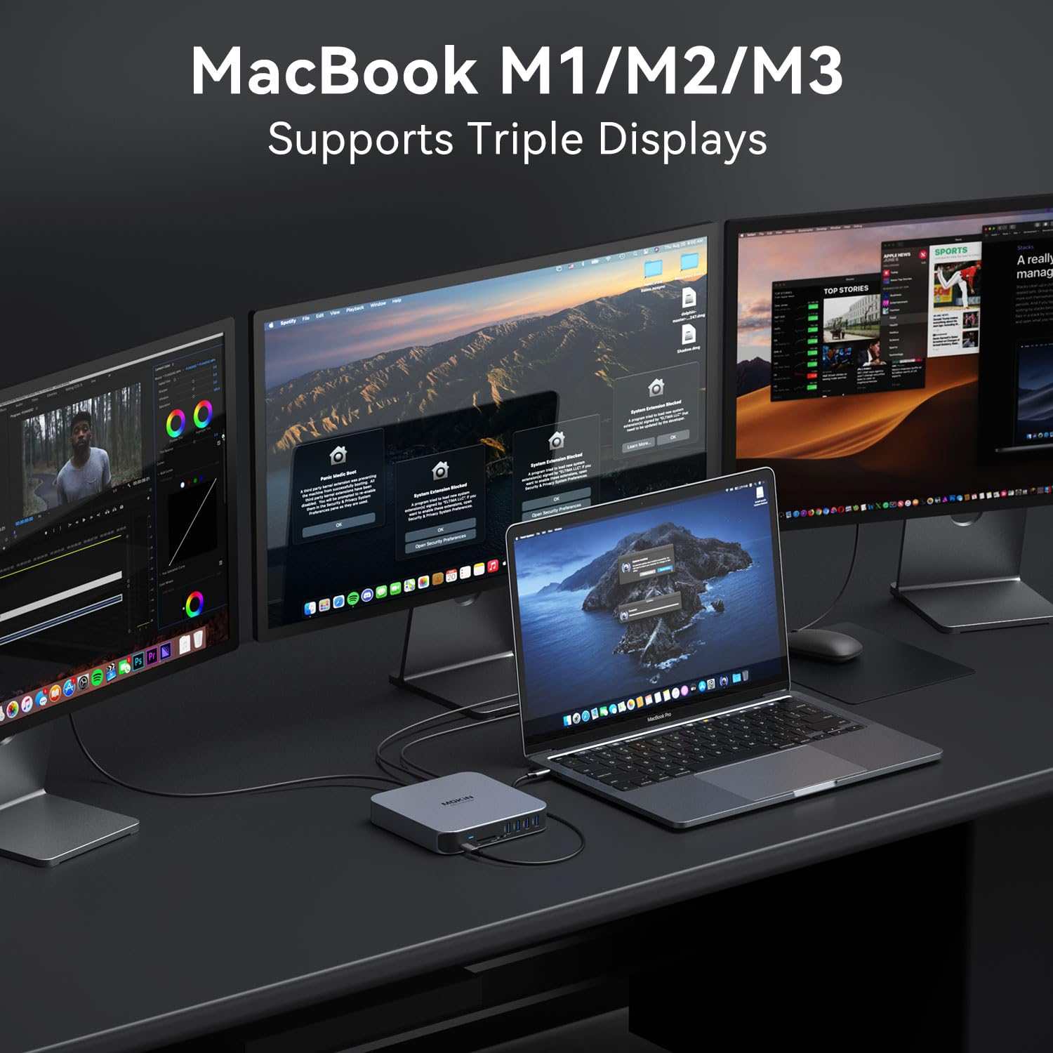 Stacja dokująca do MacBook Air/Pro, MOKiN 13 w 1 USB C 65 W zasilacz do MacBooka Stacja dokująca USB C Dock z podwójnym wyświetlaczem HDMI 4K, VGA, Gigabit Ethernet, 4*USB 3.0, 100 W PD, 3,5 mm audio