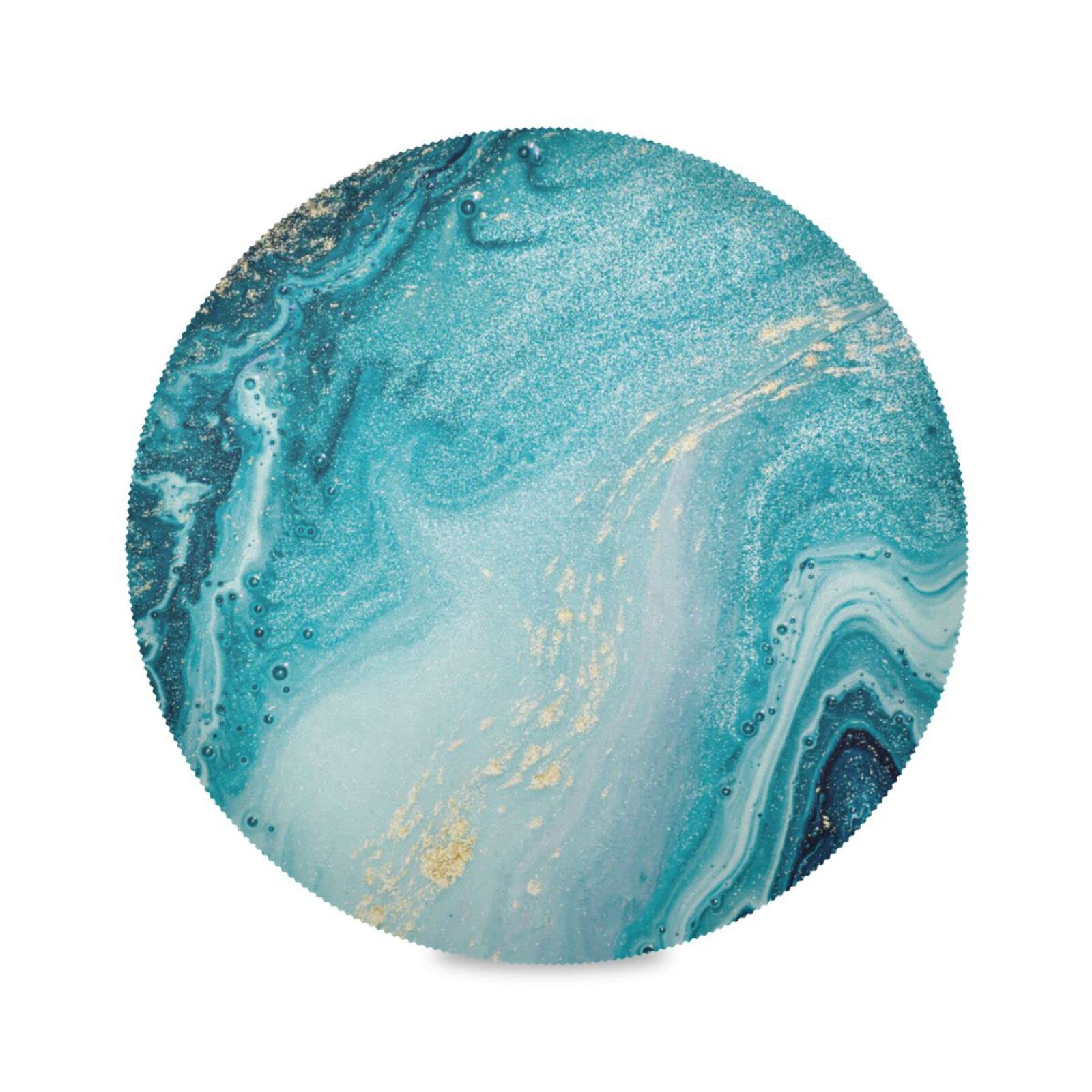 xigua Turquoise Marble Round Placemats Set of 4, Non-Slip Table Mats Washable Heat Resistant Place Mats for Kitchen Dining Table Home Decor,15.4 Inch