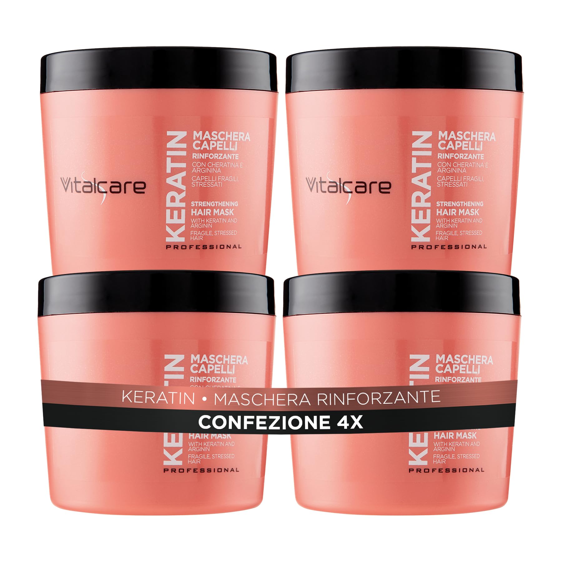 Keratin Strengthening Hair Mask for Brittle and Damaged Hair with Keratin and Arginine for Stronger and Softer Hair 4 x 500ml