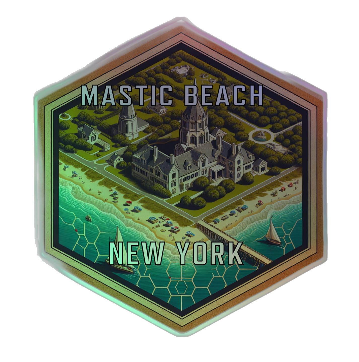 Mastic Beach New York Holographic Souvenir Vinyl Decal Sticker 2-Inch
