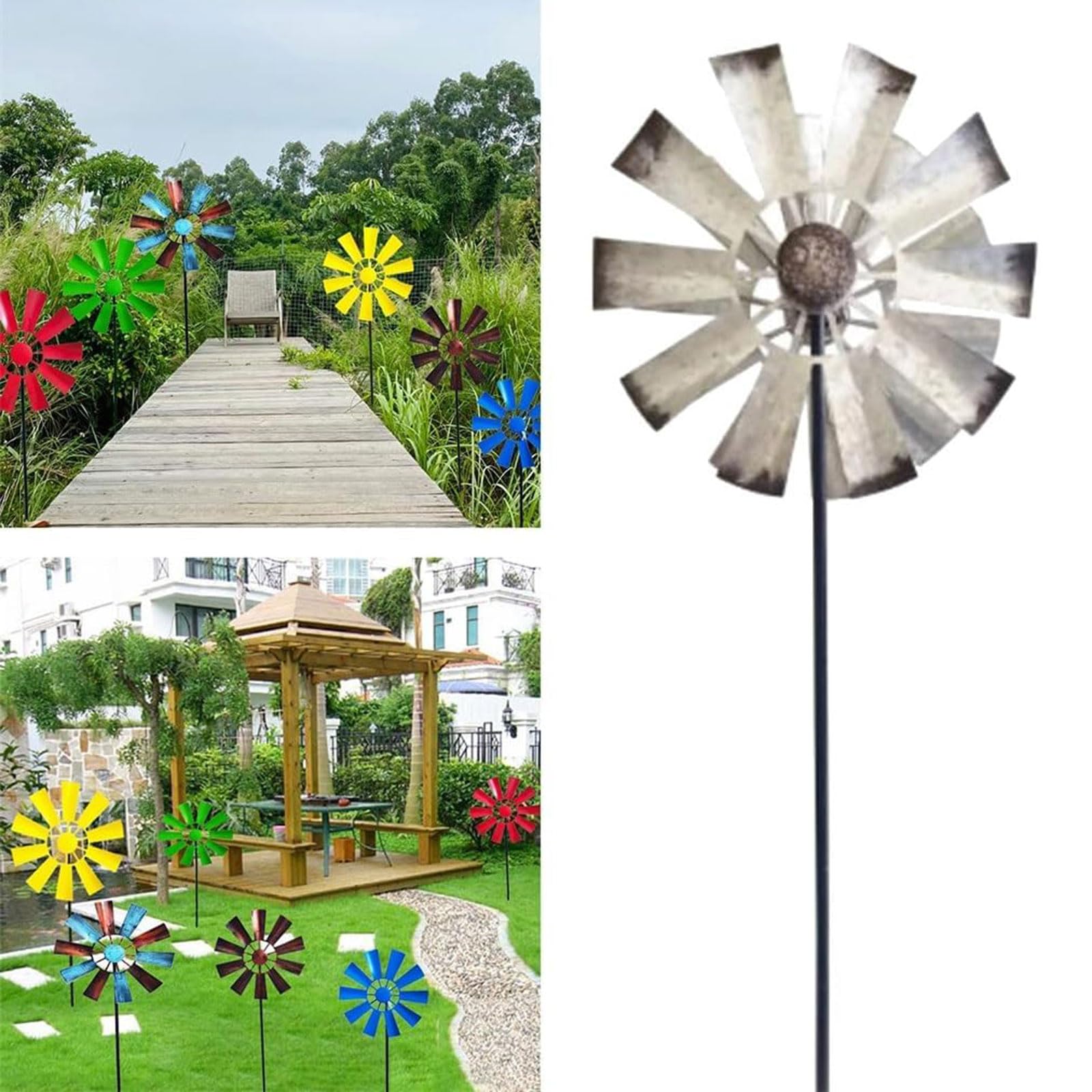Girandole per mulini a vento in ferro da giardino, in metallo, per esterni, per la decorazione del patio