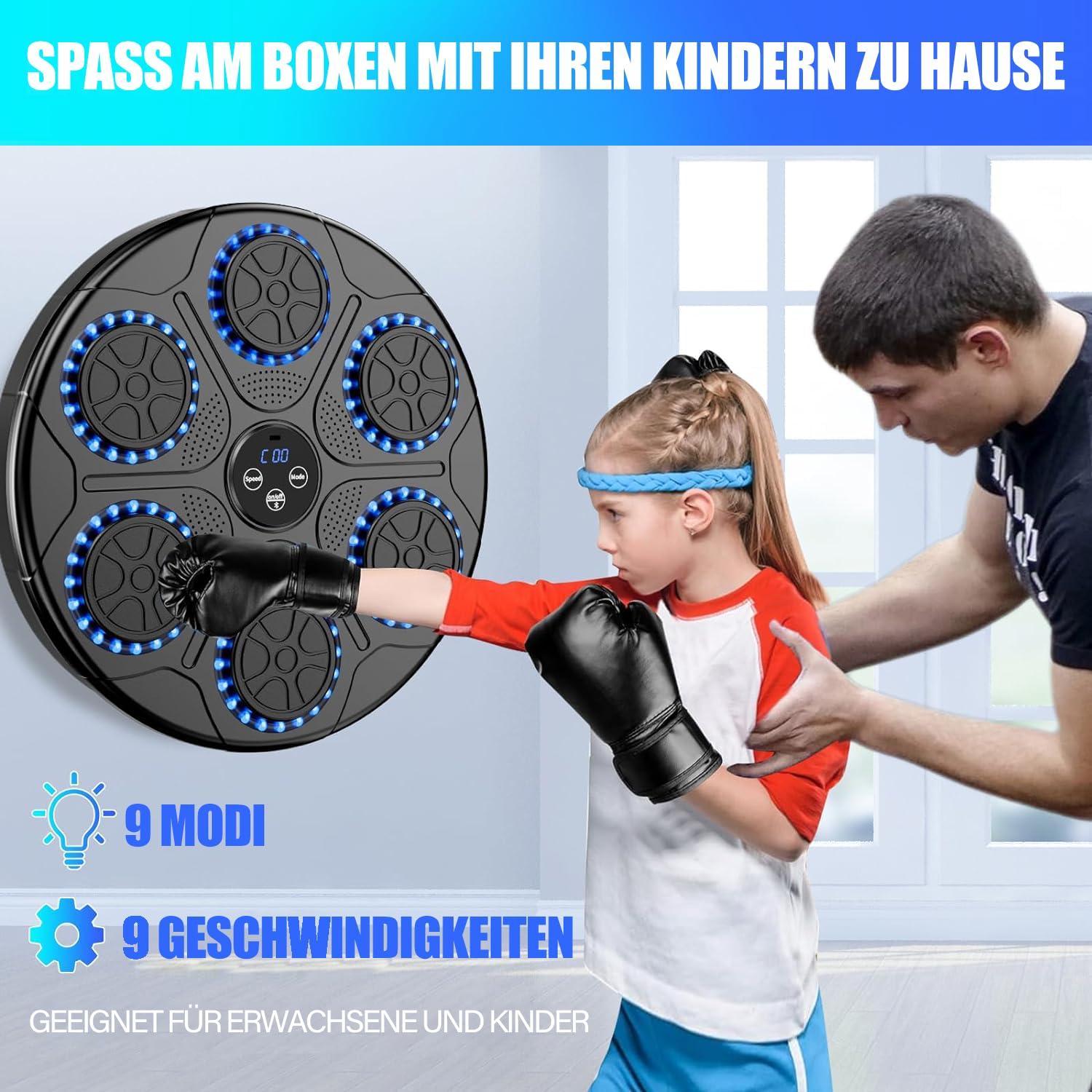 Music Boxing Machine–Spaß & Fitness für Zuhause|Boxsack mit Musik&Bluetooth|Inkl. Boxhandschuhe|Ideal für Reflextraining,Kickboxen&Familienaktivitäten|Für Kinder & Erwachsene | Wandmontage möglich