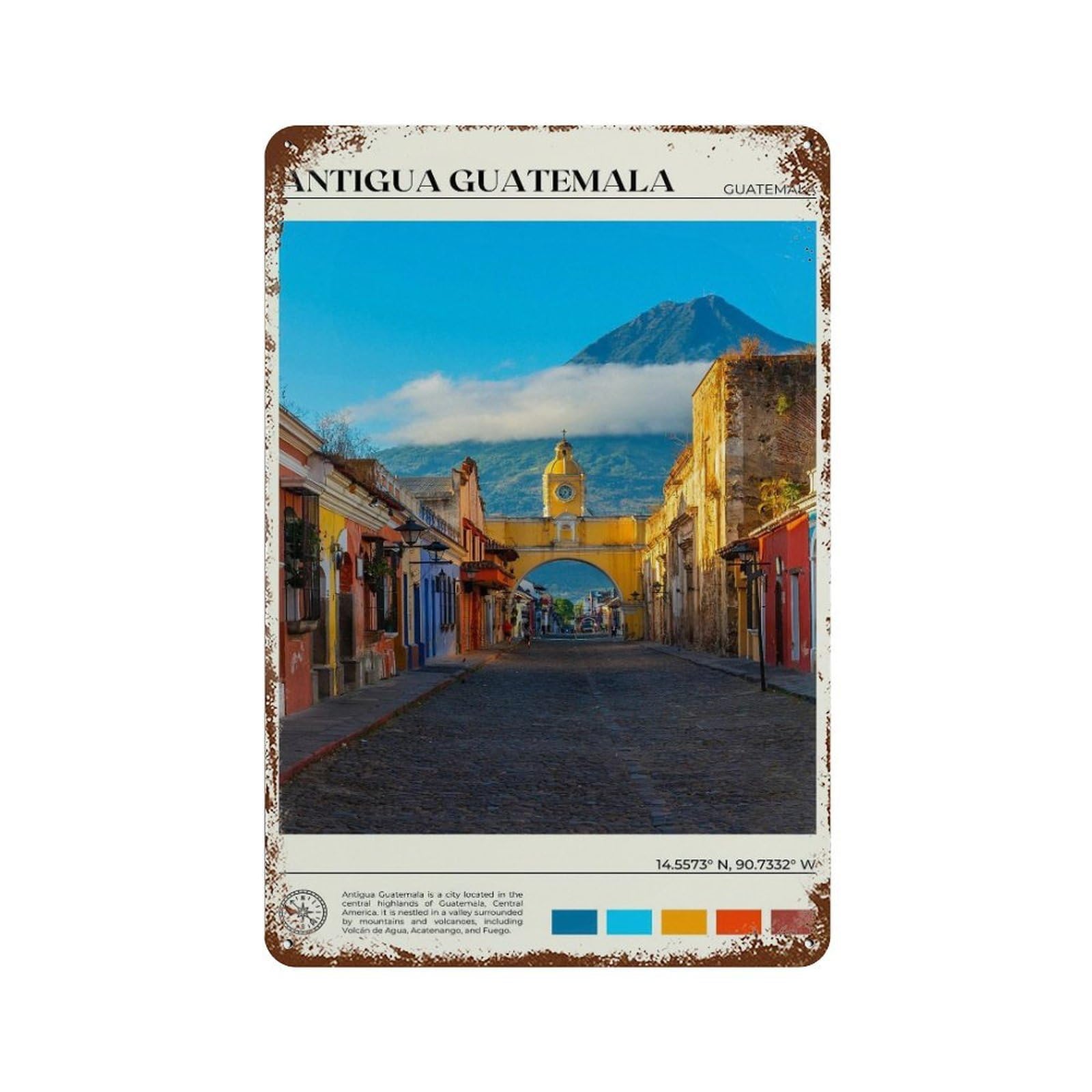 xiaoxiaoshen Real Photo Antigua Guatemala Wall Decor Art Metal Tin Poster Modern Home Decor Art Home Bar Shop Decorations Vintage Sign 30x20cm