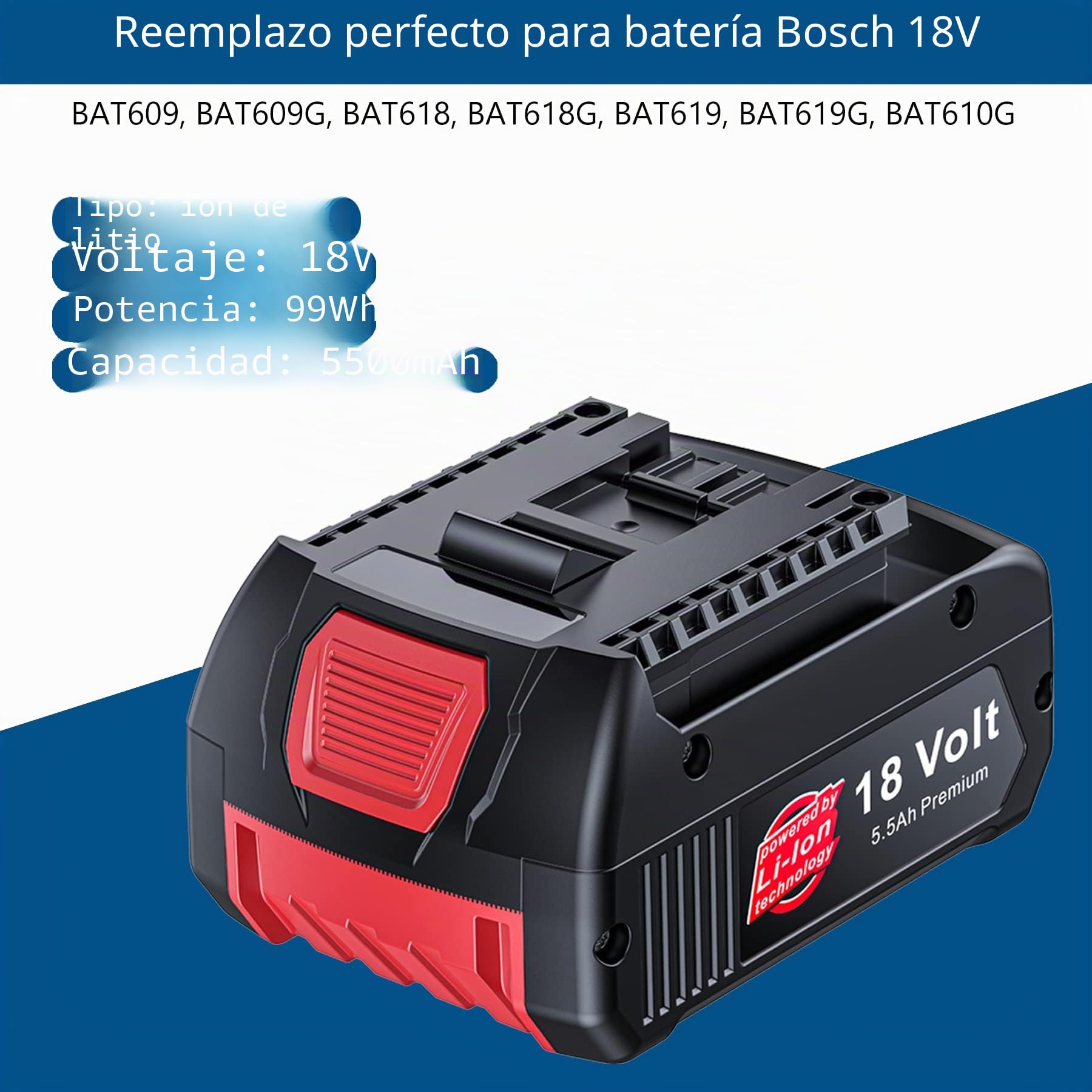 Batería de repuesto para batería Bosch de 18V BAT609 BAT622 BAT609G BAT618G BAT619 BAT619G BAT610G BAT618 para todas las herramientas eléctricas de batería de litio de 18 V