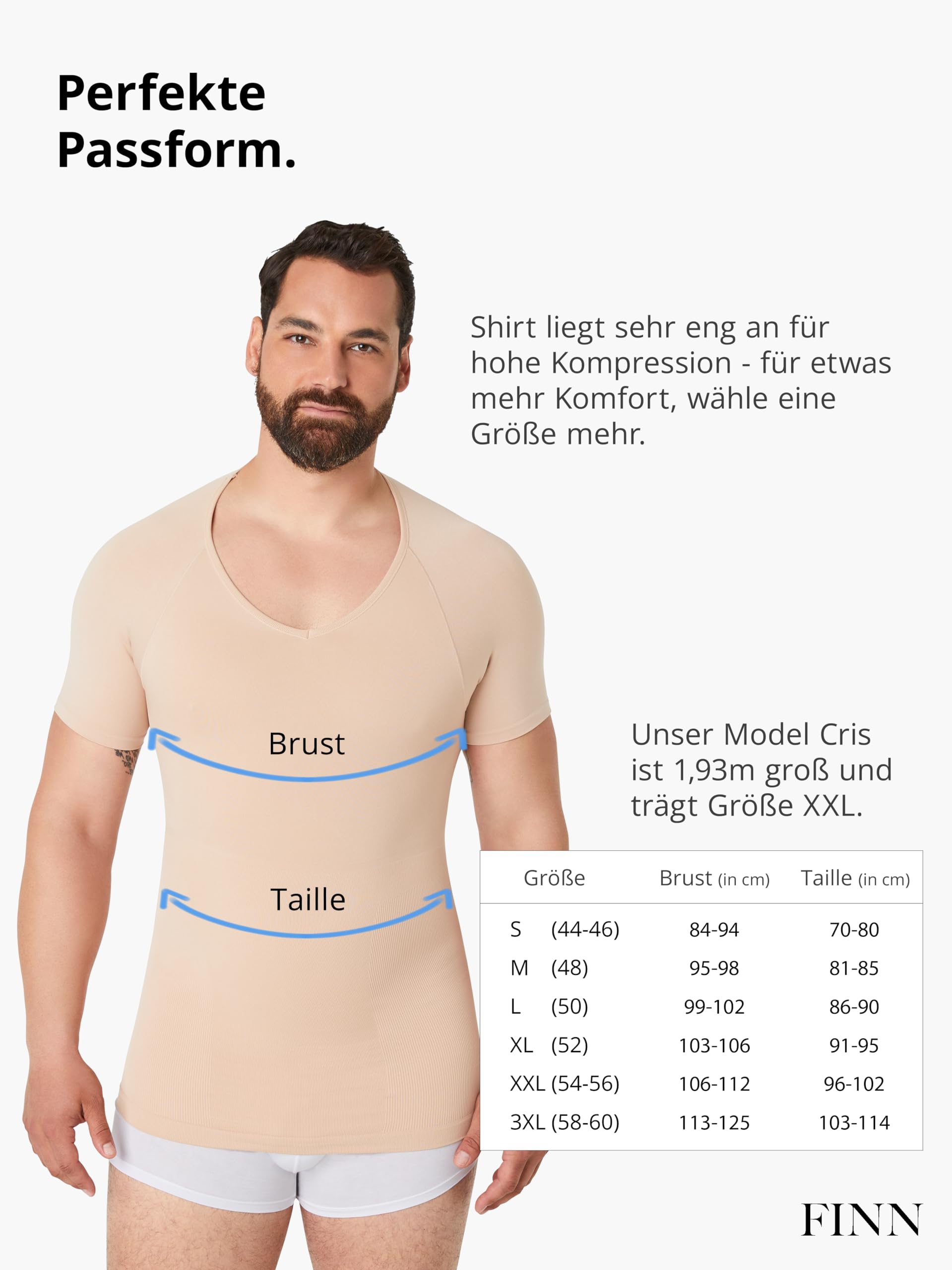 FINN Camiseta de compresión sin costuras para hombre con efecto de barriga, manga corta moldeadora sin costuras, moldeador de cuerpo fuerte para un vientre más plano