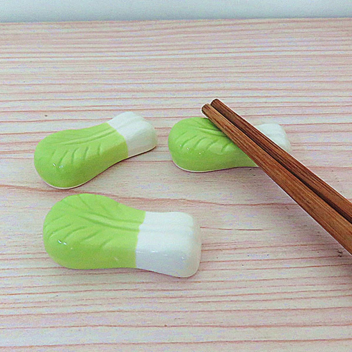 5pcs Ceramic Vegetable Chopstick Holder Set Carrot Lentil Spring Onion and Shoot Shapes Spoon Fork Stand for Dining Table Decor Keep Table Clean and Prevent Rolling Random Color
