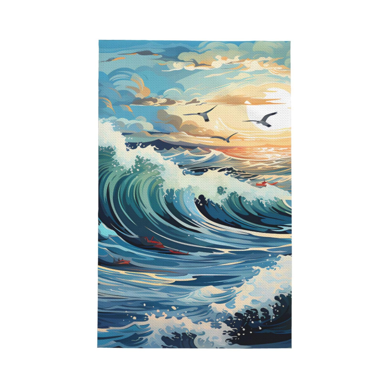 SXZVVBN Wave Sailboat Seagull Super Absorbent Microfibre Waffle Towels Fast Drying Dish Cloths Home Cafe Barista