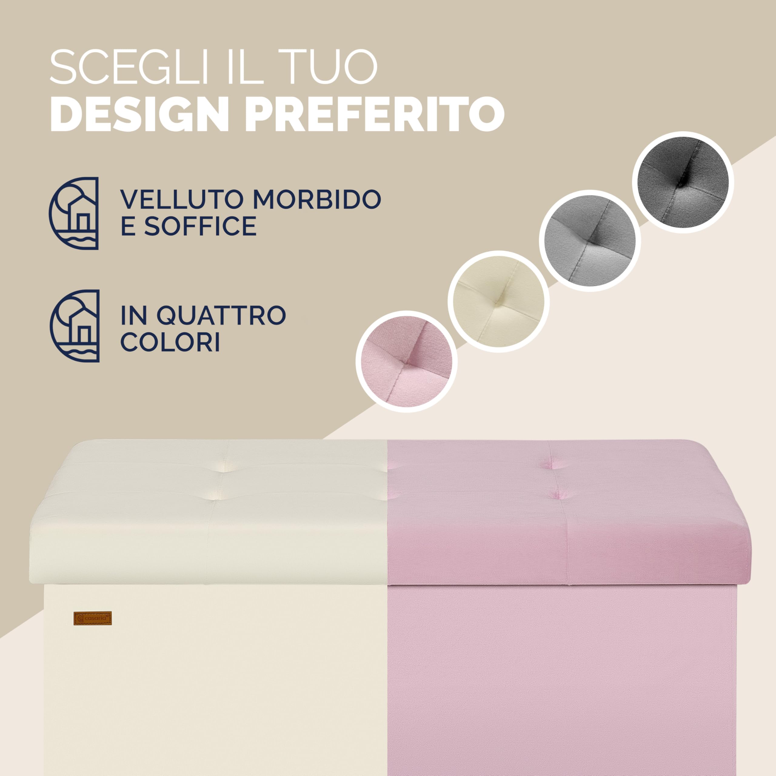 Casaria® Panca Contenitore in Velluto con Piedini Cassapanca 76 cm Carico Max 300kg Pouf Baule Portaoggetti Soggiorno Camera da Letto Corridoio