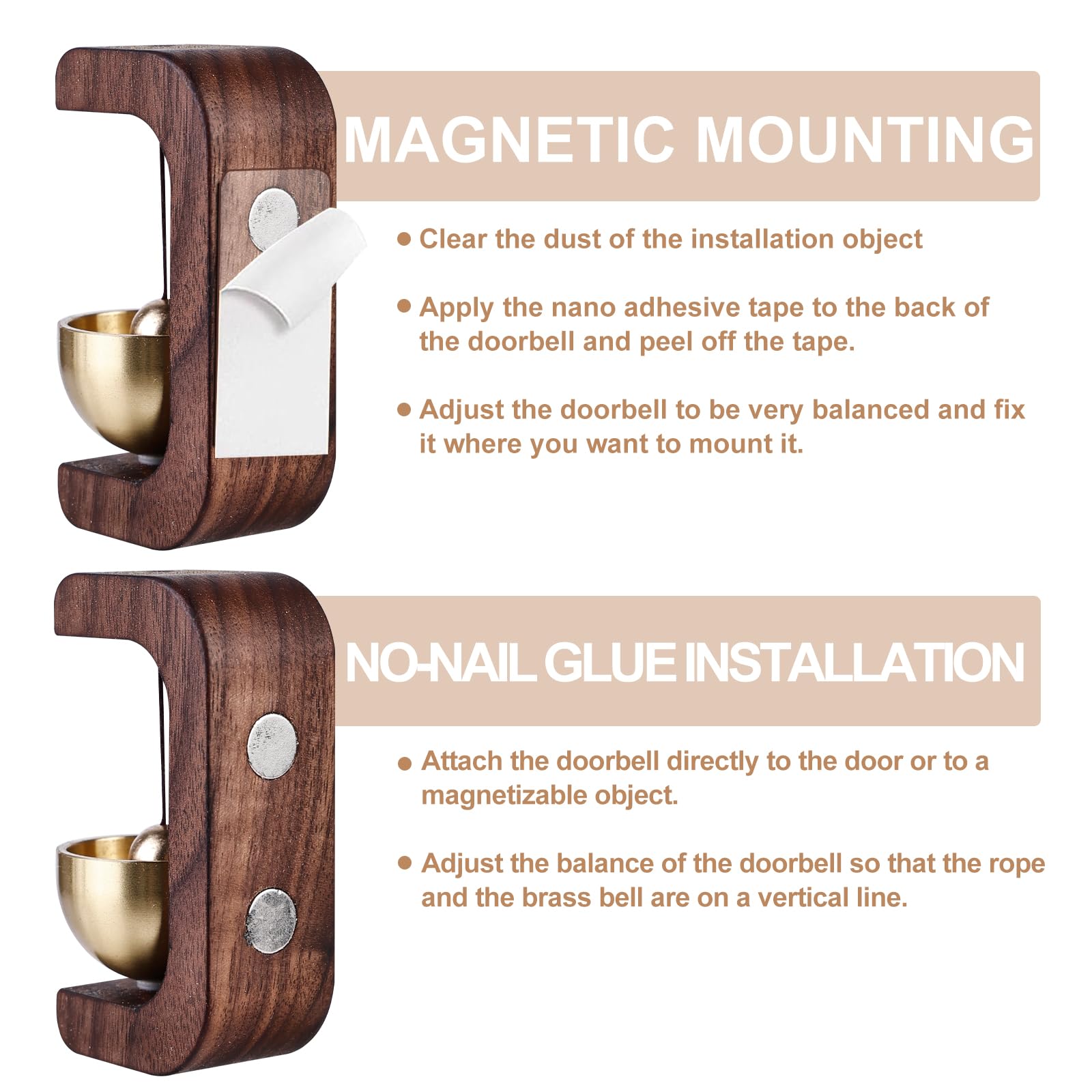 Campanello Magnetico Per Porta In Legno - 2 Pezzi, Suono Piacevole, Adesivo O Magnetico - Foto 1