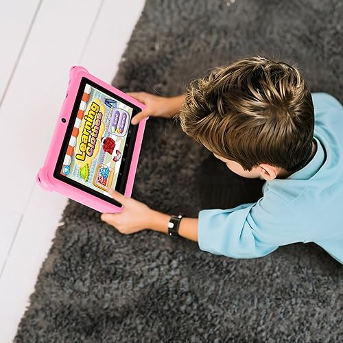 Kids Tablet 7 inch Android 12.0 Toddler Edition, IPS Screen, 4GB RAM 32GB ROM, Bluetooth, Parental Controls, Dual Camera, Fine Case for Educational Gaming.(Pink)