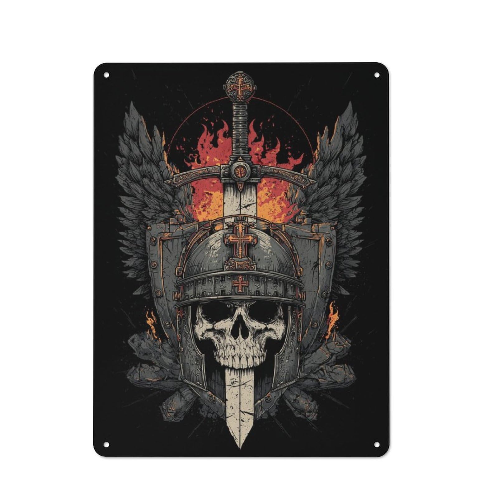Junmoney Skull & Sword Emblem 40X30cm Retro Metal Plaque With For Garage Or Workshop, Housewarming Present For People Styling Garage And Workshop