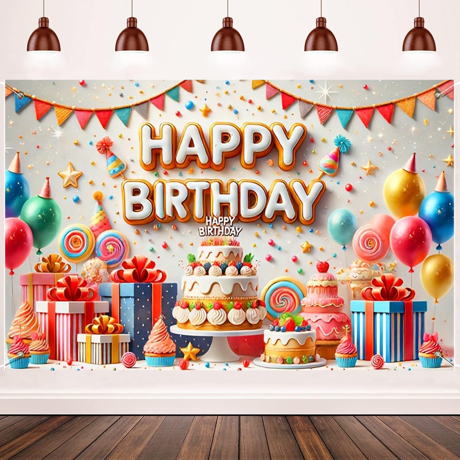 Enchanting 3D Cake and Gift Birthday Theme Happy Birthday Backdrop Banner Party Decoration Birthday Banner Birthday Banner Background