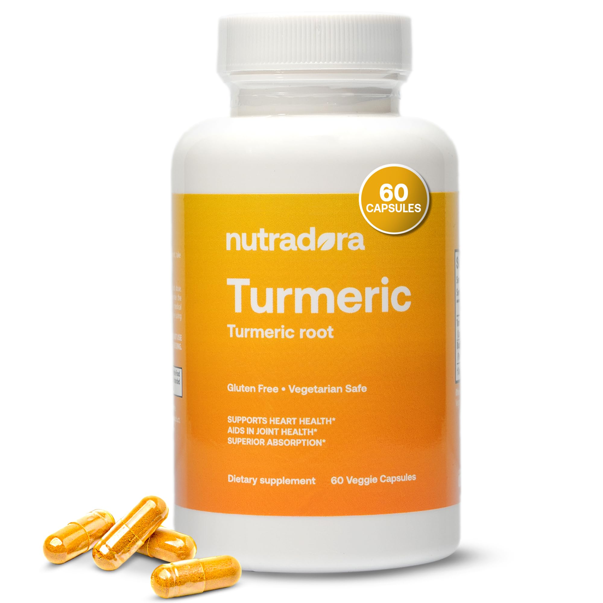 NutradoraTurmeric Curcumin with BioPerine 95% Standardized 1300mg -Black Pepper Extract for Max Absorption & Natural Joint Support, Gluten Free, Non-GMO, Formulated in USA, 1 Month Supply (Pack of 1)