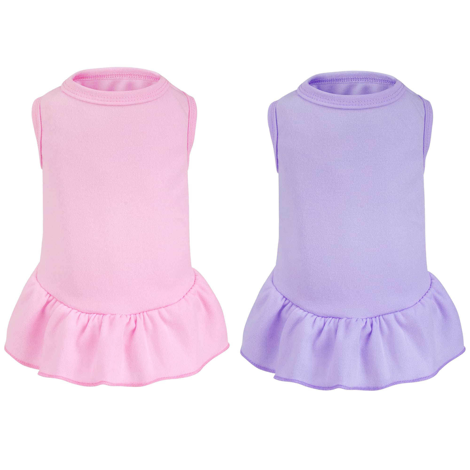 2 pcs dog dresses cat skirt solid color dog clothes summer sleeveless puppy girl clothes for small pet dogs cats (pink,light purple, medium)