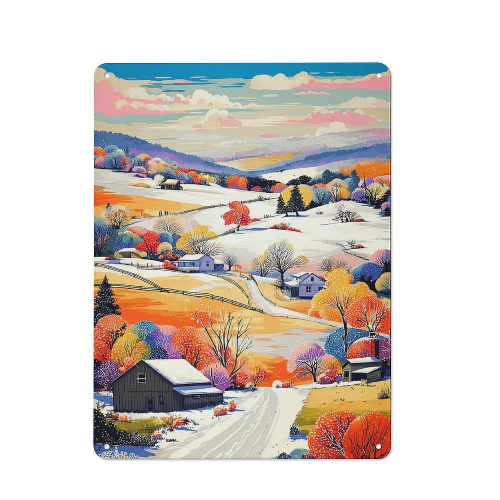 Junmoney Winter Wonderland Scene Rustic Metal Wall Sign 40X30cm Featuring For Pub Or Café, For Vintage Wall Decor Fans, For Metal Sign Collectors