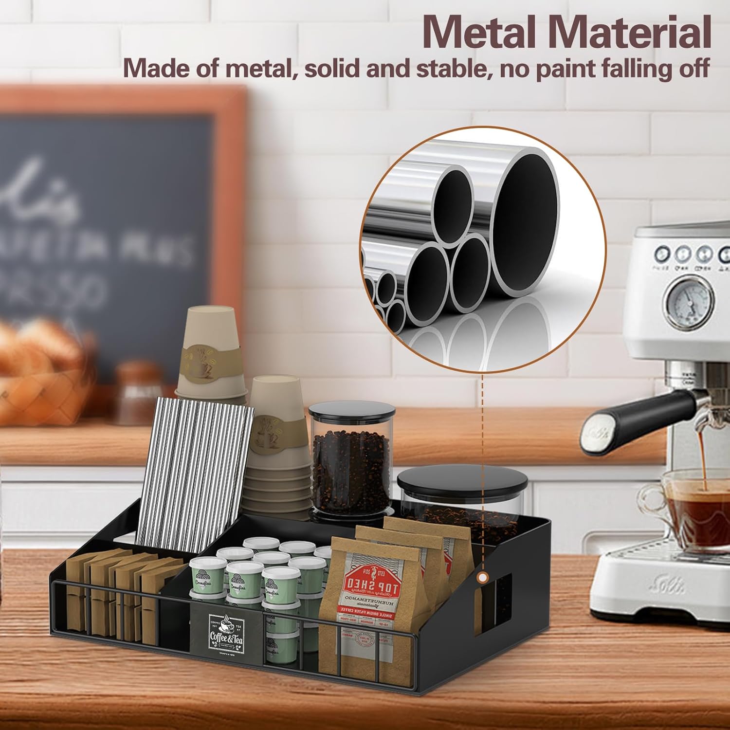 Metal Coffee Stat Organizer for Counter - Coffee Bar Organizer with
