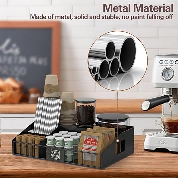 Kahve İstasyonu Düzenleyici, Yeni Yükseltme Metal Kahve Organizatörü, Tezgah Üstü Kahve Barı Düzenleyici, K Kupası Çeşni için Ofis Dinlenme Odası Çay Saklama Aksesuarları Tutucu (Siyah)