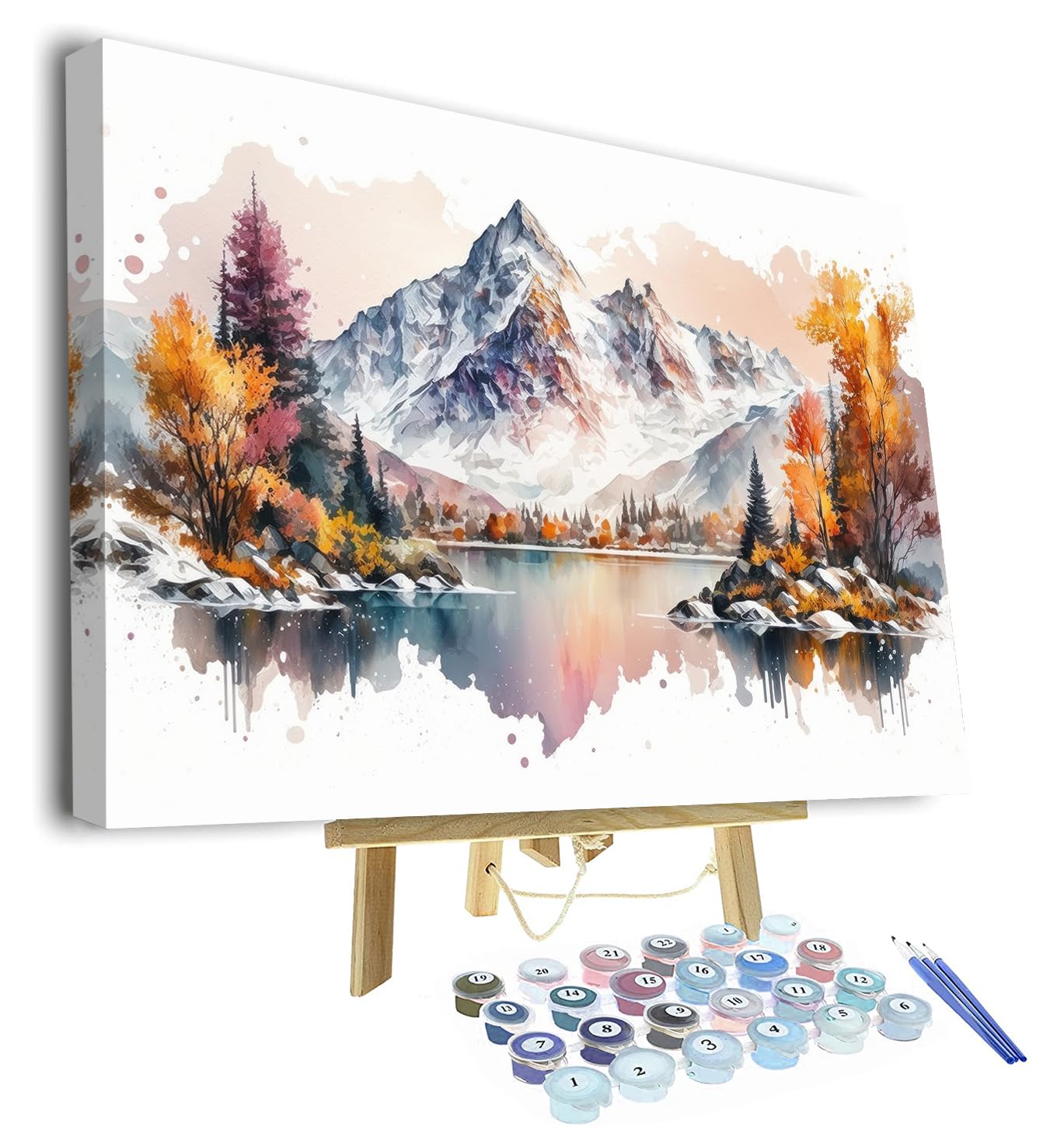 TISHIRON Mountain Paint by Numbers for Adults, Snow on The Peaks Paint by Numbers Kits with 3 Paintbrushes and Acrylic Pigment, 16X20 Inch Framed Paint by Numbers Kit for Adults Friends Family