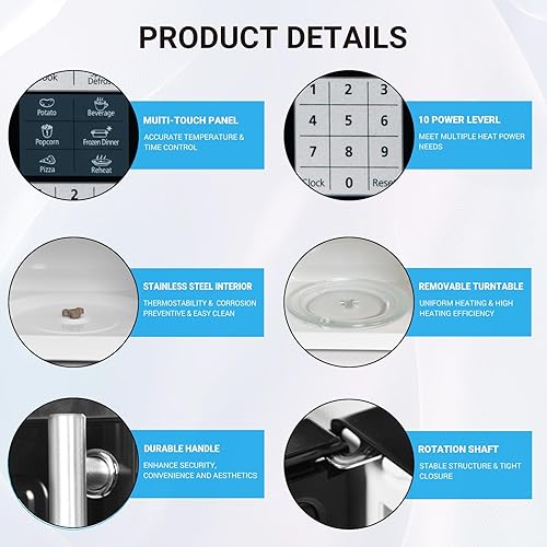 Miniatura 4 de Smad Microondas pequeño de 0.7 pies cúbicos de espacio pequeño, mini microondas con 6 menús automáticos y bloqueo para niños, horno de encimera de
