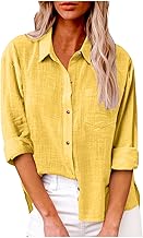 KOG Bluse Damen Leinenhemd Langarm Hemd Oberteil Einfarbig Elegante Langarmshirt Frauen Bekleidung Freizeit Einfarbige Blusenshirt Frau Oversize Longshirt Herbst Top Leinen Baumwolle Shirts S - 5XL