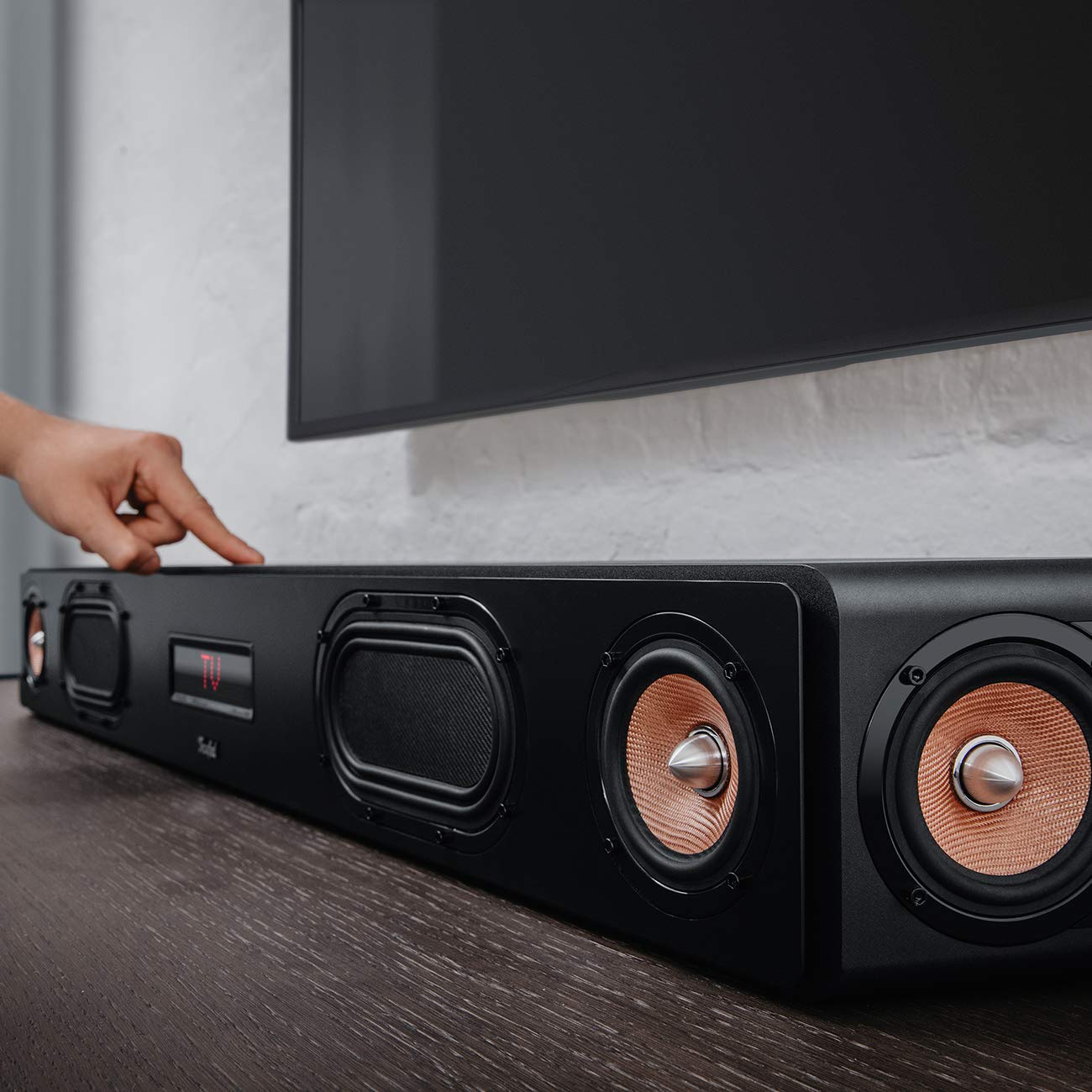 Teufel CINEBAR Ultima - Leistungsstarke Soundbar 380 Watt, Eingebauter XXL-Subwoofer, Dynamore Ultra, Dolby Audio, Bluetooth aptX, Bassrefex, HDMI 3D ARC CEC‌ - schwarz