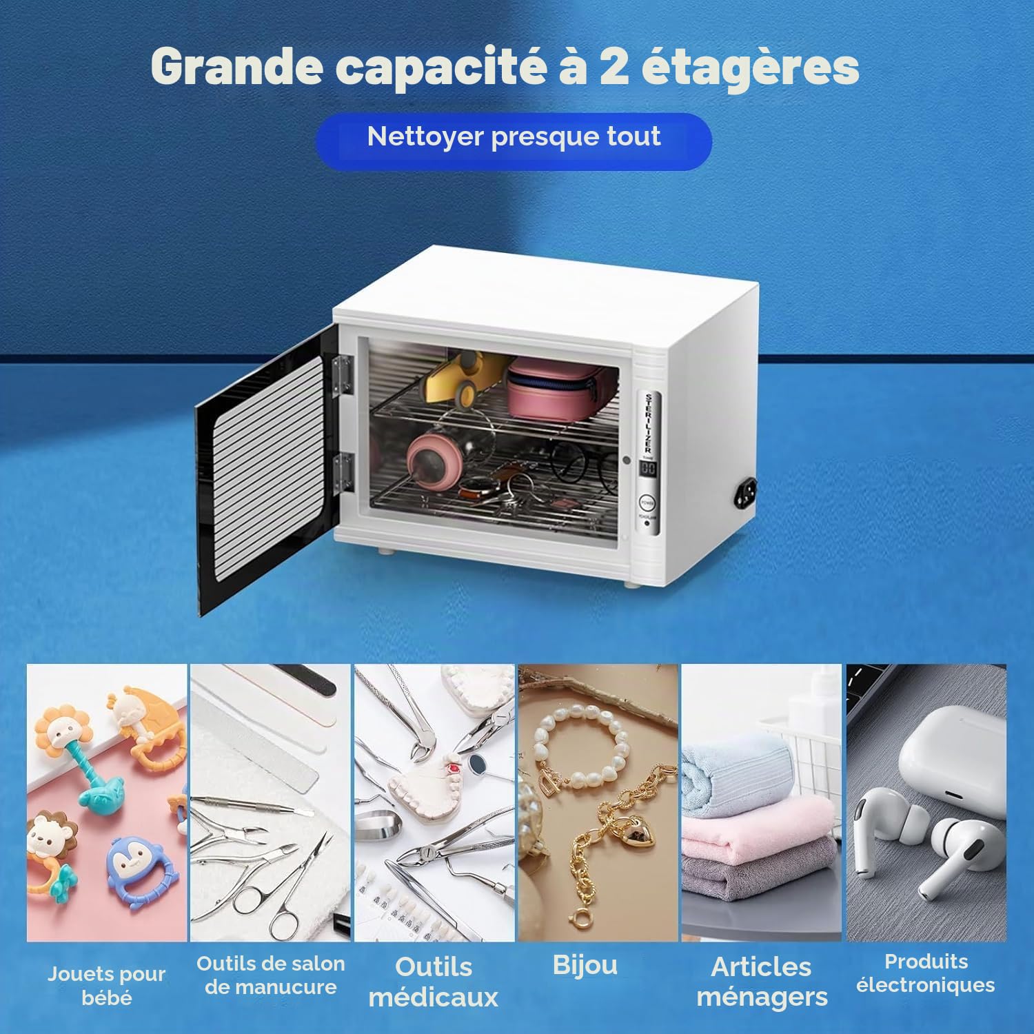 Stérilisateur UV,sterilisateur materiel onglerie haute capacité 12L,Efficace Stérilisateur UV avec réglage de la minuterie,professionnel stérilisateur à lumière LED pour la maison,le salon de coiffure