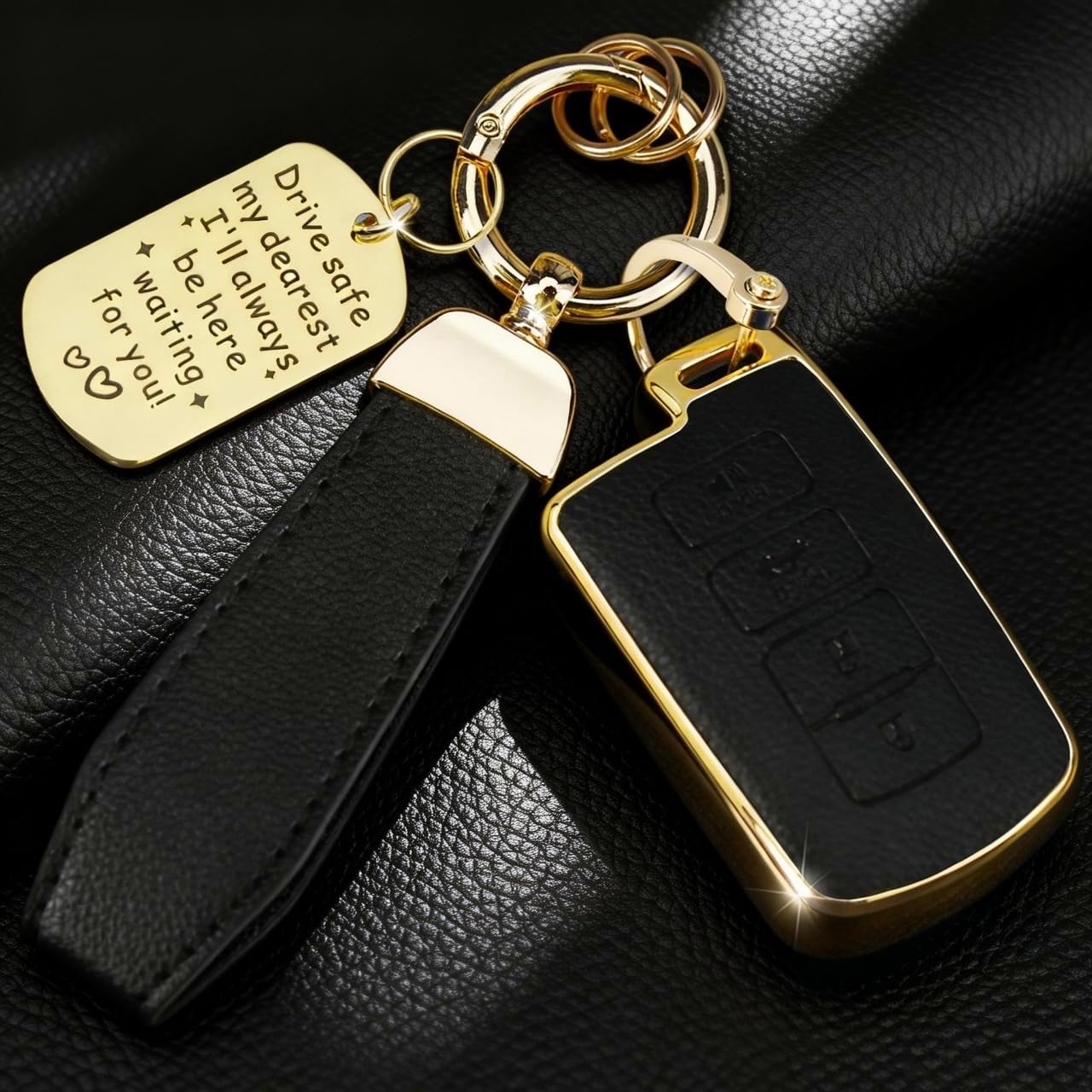 Soft TPU & Leather Key Fob Cover Compatible with Toyota 4-Button image 3