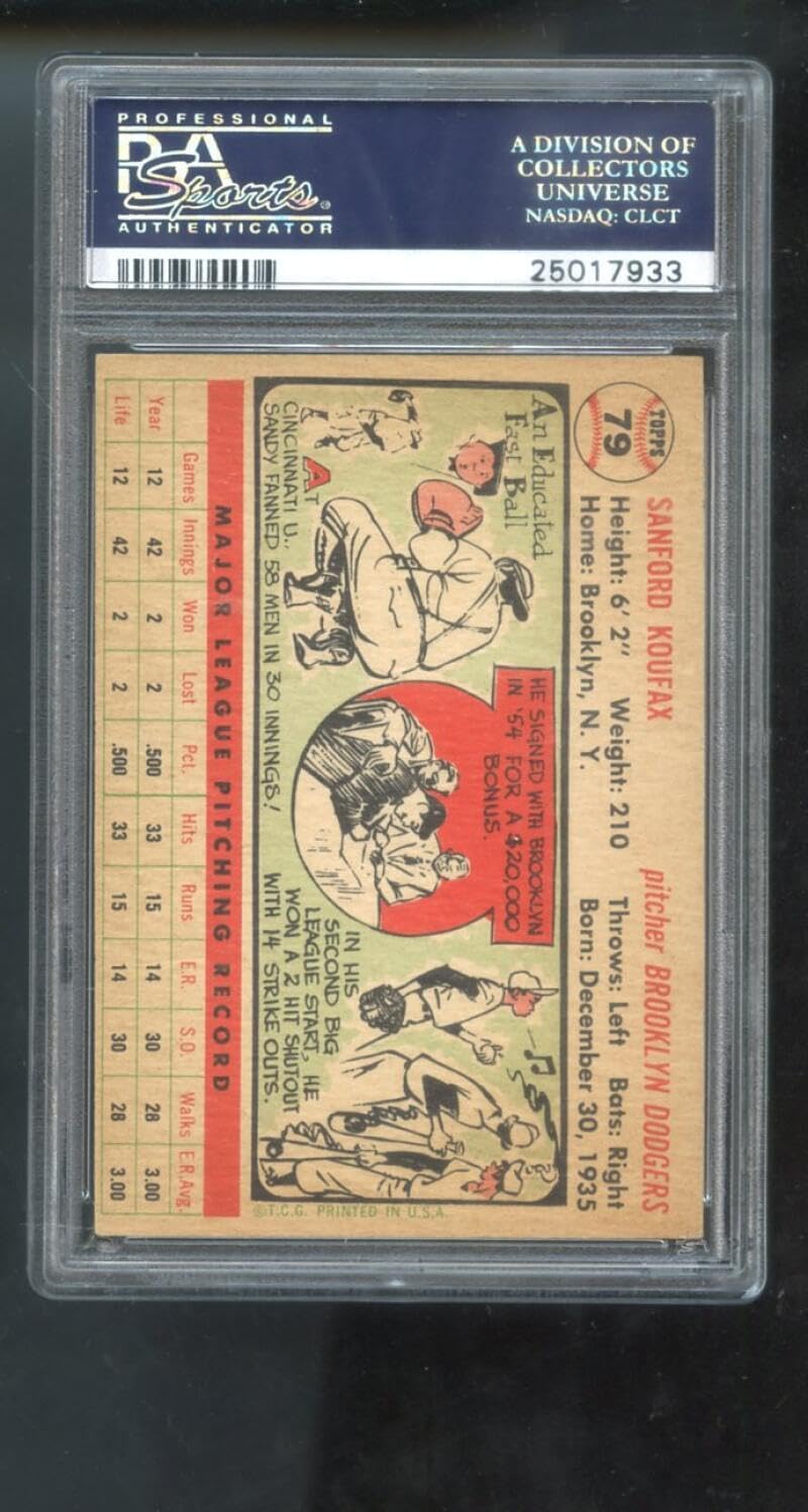 1956 Topps #79 Sandy Koufax PSA 4 Graded Baseball Card WB MLB Brooklyn Dodgers