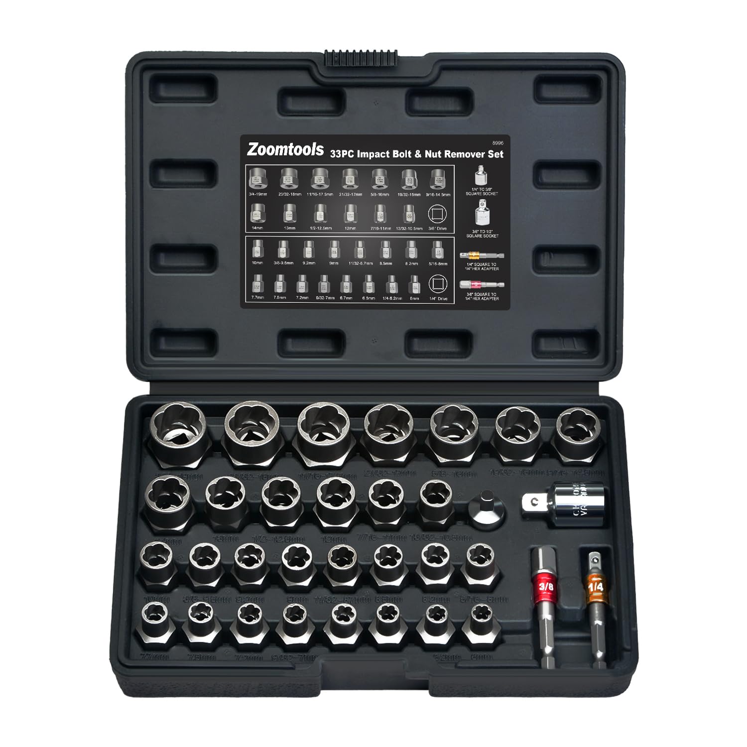 33Pcs Impact Bolt Extractor, Removes Rusted Stripped Frozen Lug Nuts Screws