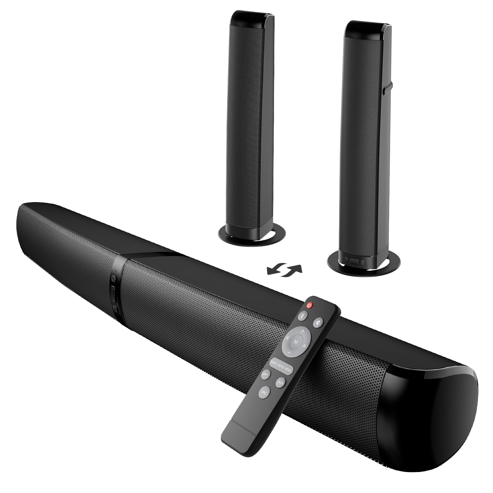 GarageRock Soundbar für TV Geräte, 2026 Upgrade 90W 2-in-1 Teilbare Soundbar for TV, Bluetooth 5.3 Lautsprecher für Fernseher with ARC/Opt/AUX Anschluss, Heimkino Soundsystem for TV/PC/Gaming/Gift