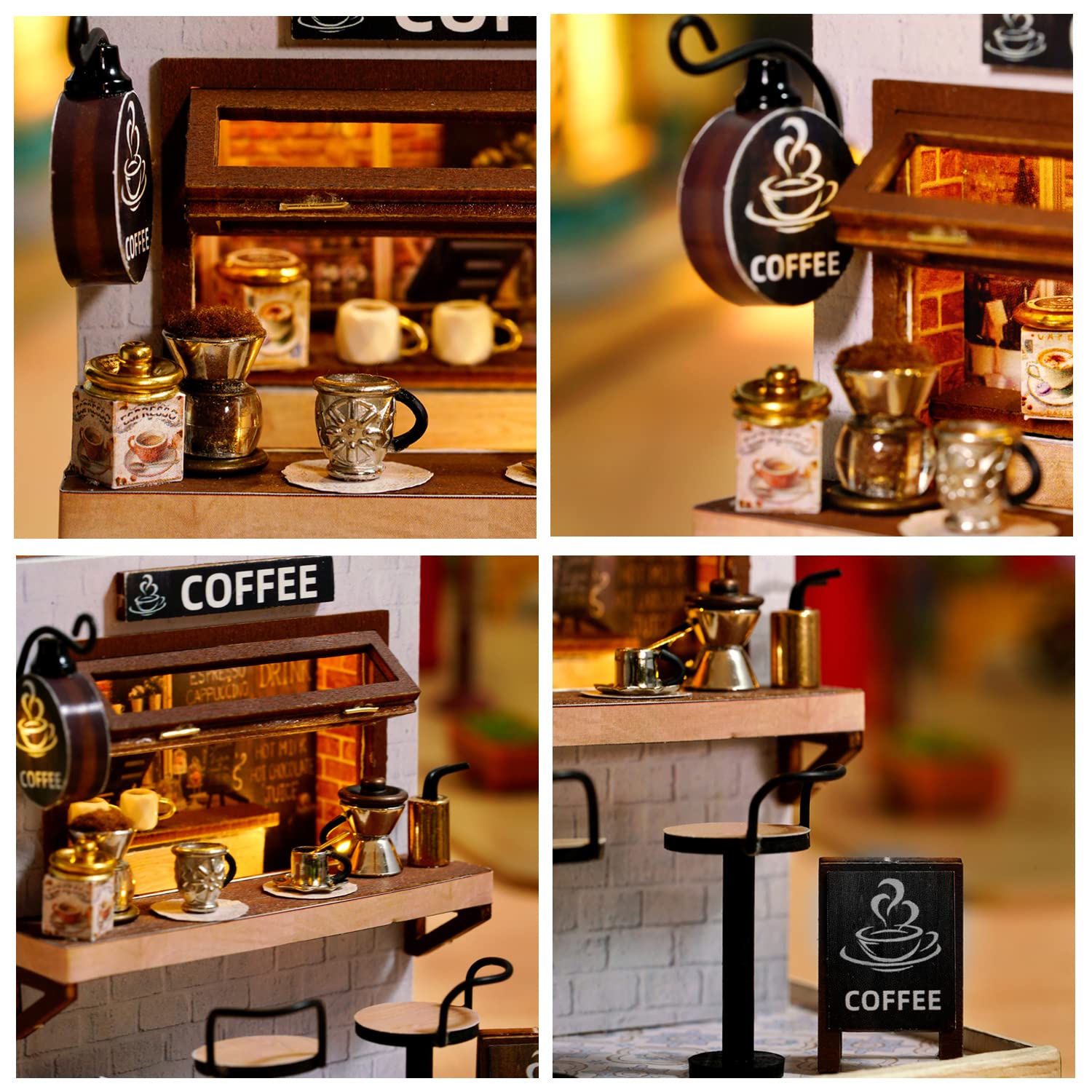 CUTEROOM Miniatura casa delle Bambole con mobili,Fai da Te in Miniatura Casa delle Bambole Kit,Mini 3D Casa in Legno con Luci A LED - Regalo di Compleanno di Natale (Coffee)